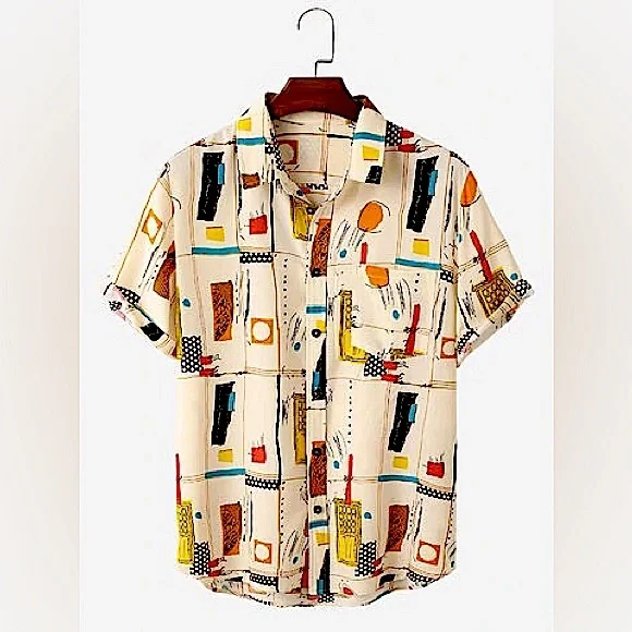 Mens All Over Graffiti Print Street Short Sleeve Shirt Size Small NWT - Picture 1 of 7